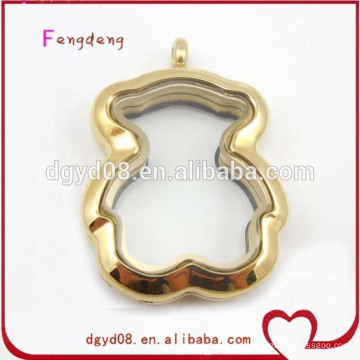 Moda de aço inoxidável Teddy Bear openable flutuante memória medalhão pingente para o natal